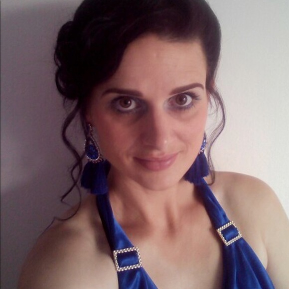 Dark Blue Rhinestone and Tassel Earrings - Picture 4 of 4